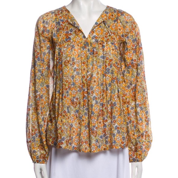Warm NY Cotton Floral Print Long Sleeve Boho Peasant Blouse Top Size S - Picture 2 of 14